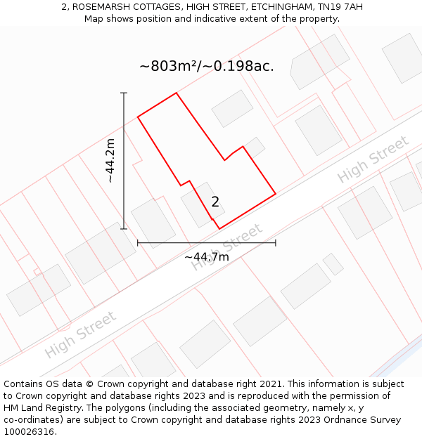 2, ROSEMARSH COTTAGES, HIGH STREET, ETCHINGHAM, TN19 7AH: Plot and title map