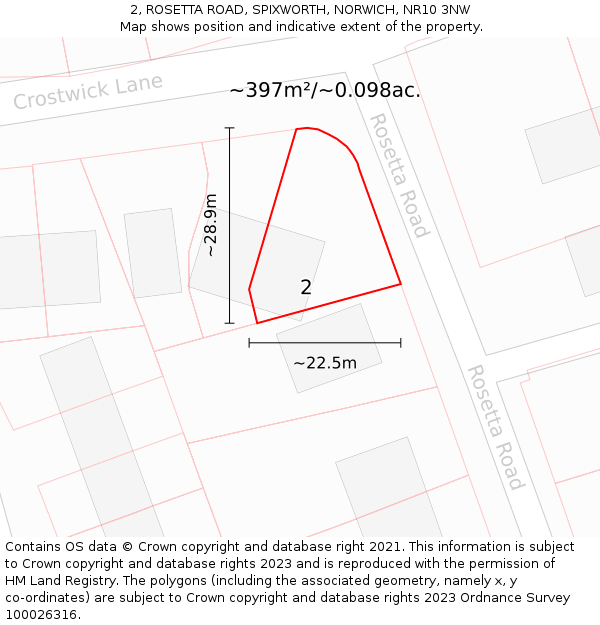 2, ROSETTA ROAD, SPIXWORTH, NORWICH, NR10 3NW: Plot and title map