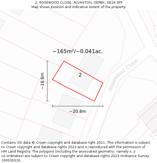 2, ROSEWOOD CLOSE, ALVASTON, DERBY, DE24 0PF: Plot and title map