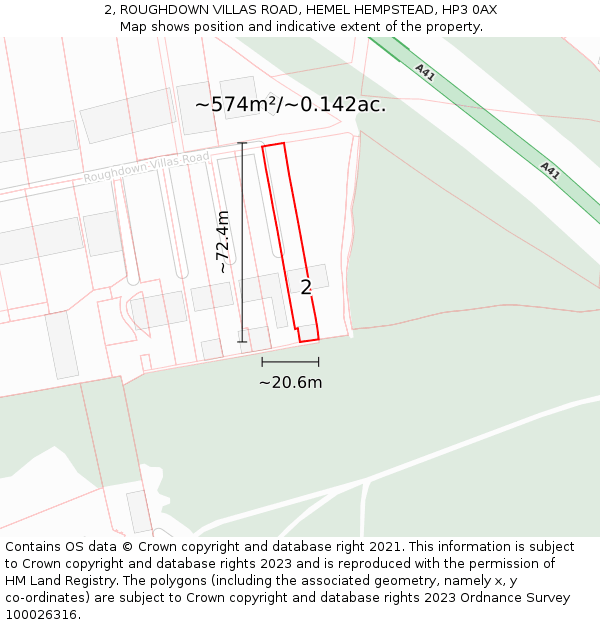 2, ROUGHDOWN VILLAS ROAD, HEMEL HEMPSTEAD, HP3 0AX: Plot and title map