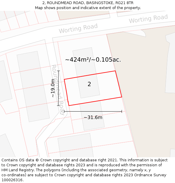 2, ROUNDMEAD ROAD, BASINGSTOKE, RG21 8TR: Plot and title map