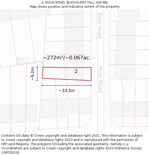 2, ROUS ROAD, BUCKHURST HILL, IG9 6BL: Plot and title map