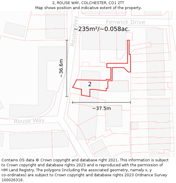 2, ROUSE WAY, COLCHESTER, CO1 2TT: Plot and title map