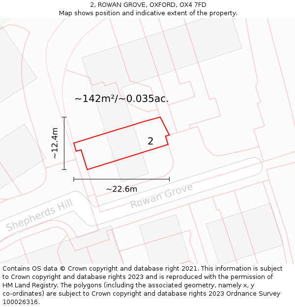 2, ROWAN GROVE, OXFORD, OX4 7FD: Plot and title map