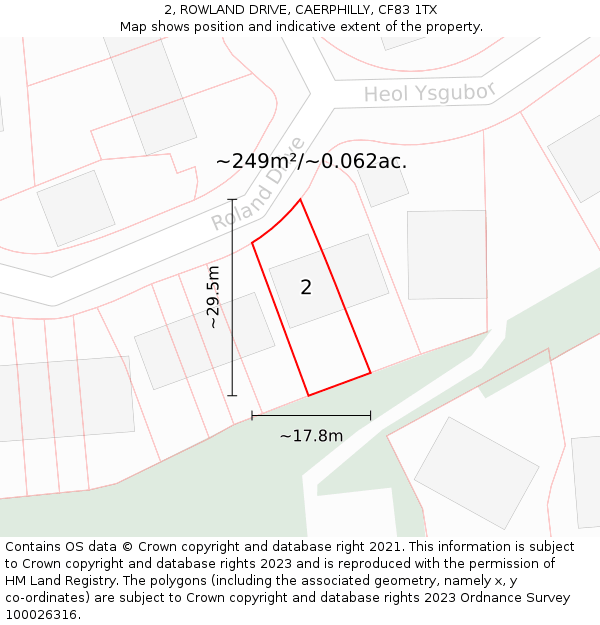 2, ROWLAND DRIVE, CAERPHILLY, CF83 1TX: Plot and title map