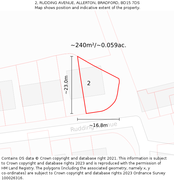 2, RUDDING AVENUE, ALLERTON, BRADFORD, BD15 7DS: Plot and title map