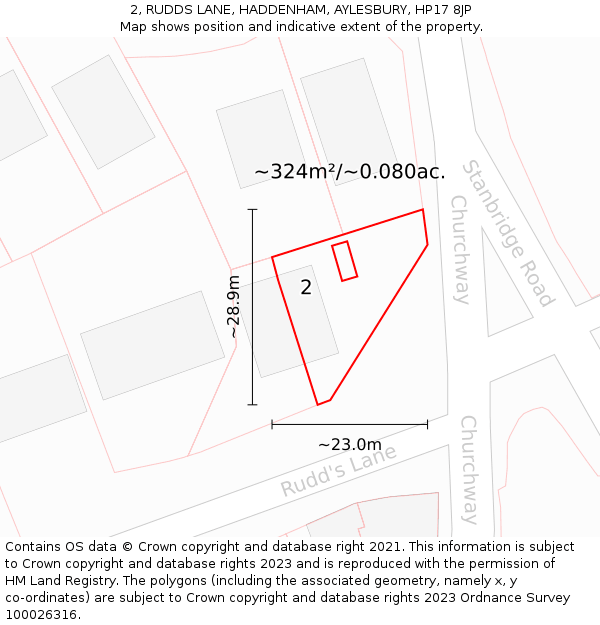 2, RUDDS LANE, HADDENHAM, AYLESBURY, HP17 8JP: Plot and title map