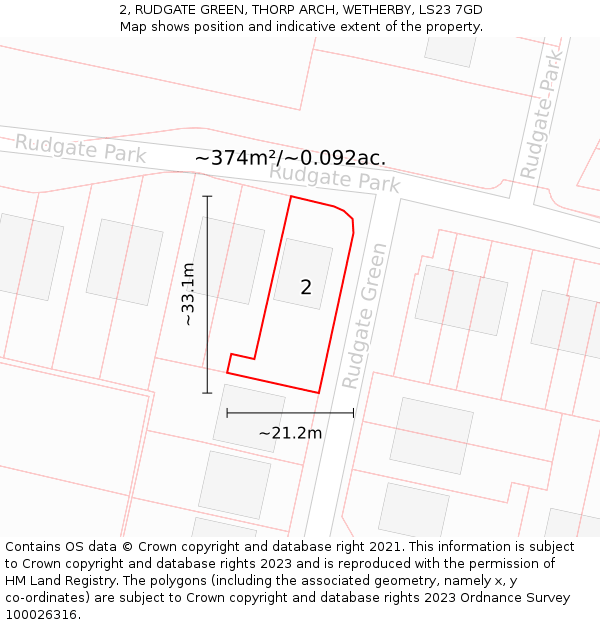 2, RUDGATE GREEN, THORP ARCH, WETHERBY, LS23 7GD: Plot and title map