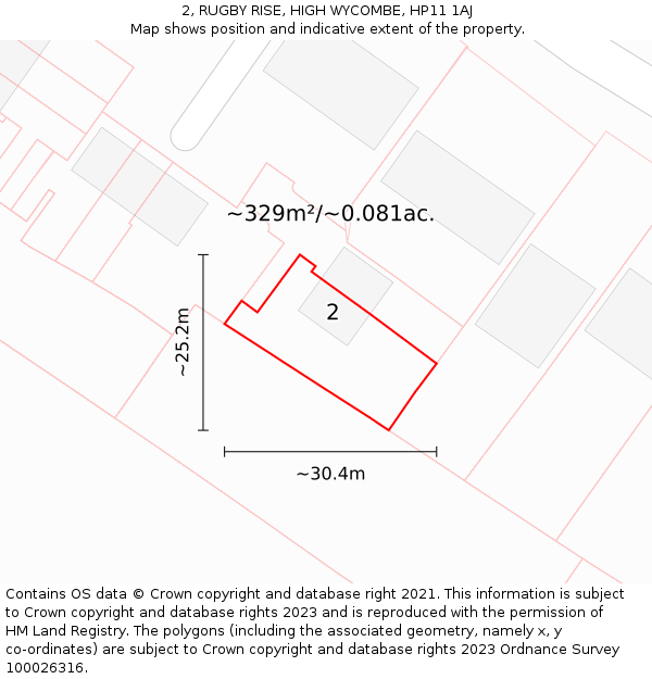 2, RUGBY RISE, HIGH WYCOMBE, HP11 1AJ: Plot and title map