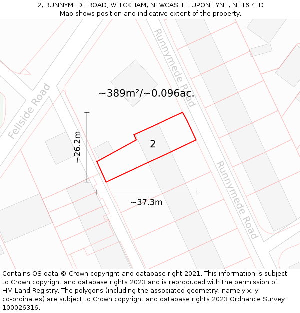 2, RUNNYMEDE ROAD, WHICKHAM, NEWCASTLE UPON TYNE, NE16 4LD: Plot and title map