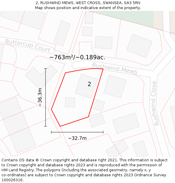 2, RUSHWIND MEWS, WEST CROSS, SWANSEA, SA3 5RN: Plot and title map