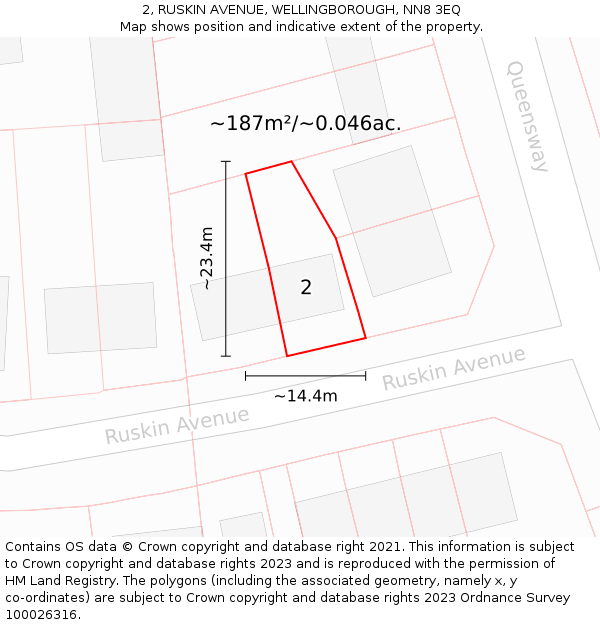 2, RUSKIN AVENUE, WELLINGBOROUGH, NN8 3EQ: Plot and title map