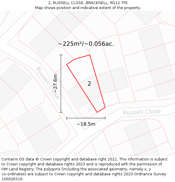 2, RUSSELL CLOSE, BRACKNELL, RG12 7FE: Plot and title map