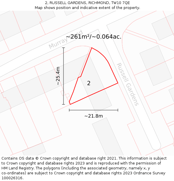 2, RUSSELL GARDENS, RICHMOND, TW10 7QE: Plot and title map