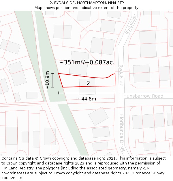 2, RYDALSIDE, NORTHAMPTON, NN4 8TP: Plot and title map