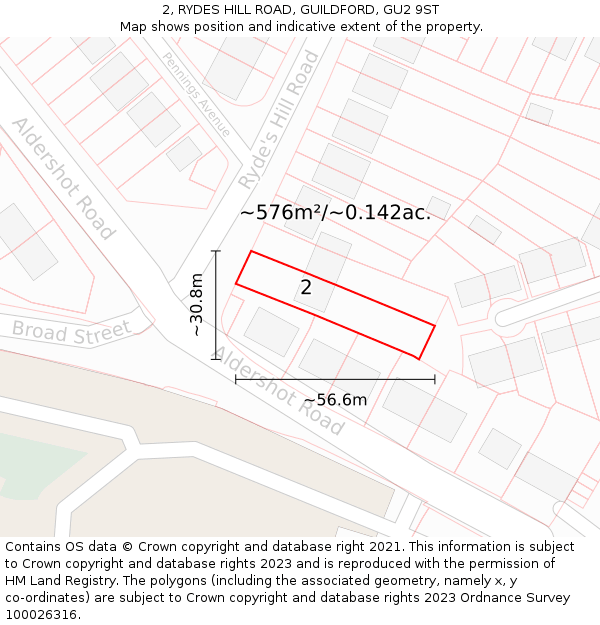 2, RYDES HILL ROAD, GUILDFORD, GU2 9ST: Plot and title map