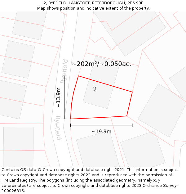 2, RYEFIELD, LANGTOFT, PETERBOROUGH, PE6 9RE: Plot and title map