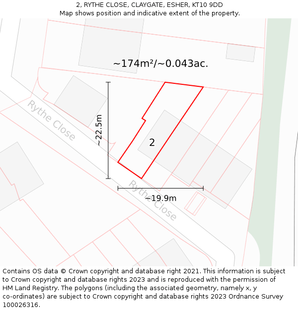 2, RYTHE CLOSE, CLAYGATE, ESHER, KT10 9DD: Plot and title map