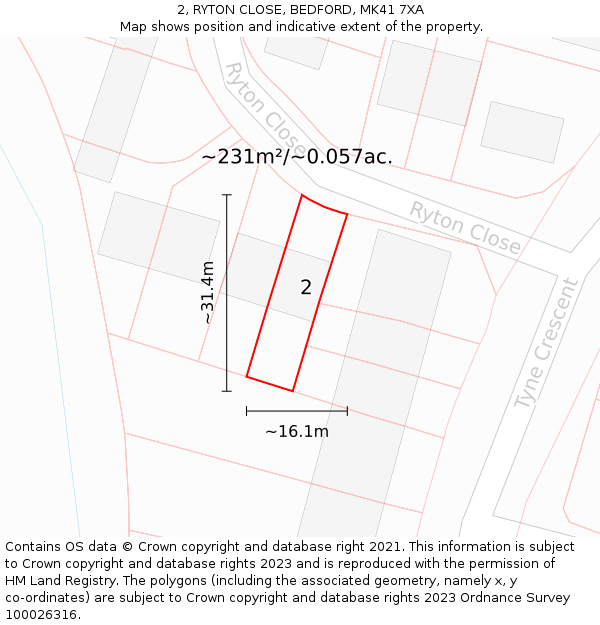 2, RYTON CLOSE, BEDFORD, MK41 7XA: Plot and title map