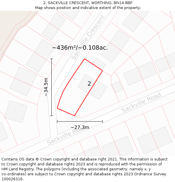 2, SACKVILLE CRESCENT, WORTHING, BN14 8BP: Plot and title map