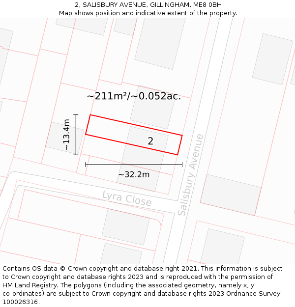 2, SALISBURY AVENUE, GILLINGHAM, ME8 0BH: Plot and title map