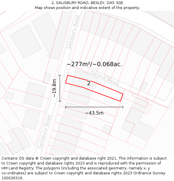 2, SALISBURY ROAD, BEXLEY, DA5 3QE: Plot and title map