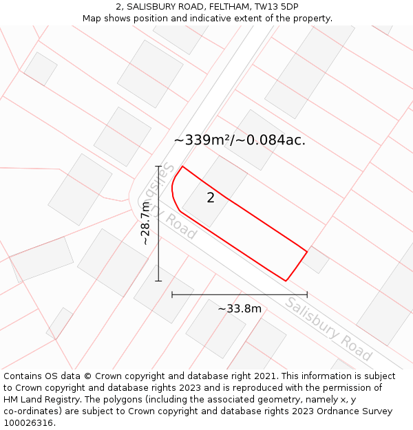 2, SALISBURY ROAD, FELTHAM, TW13 5DP: Plot and title map