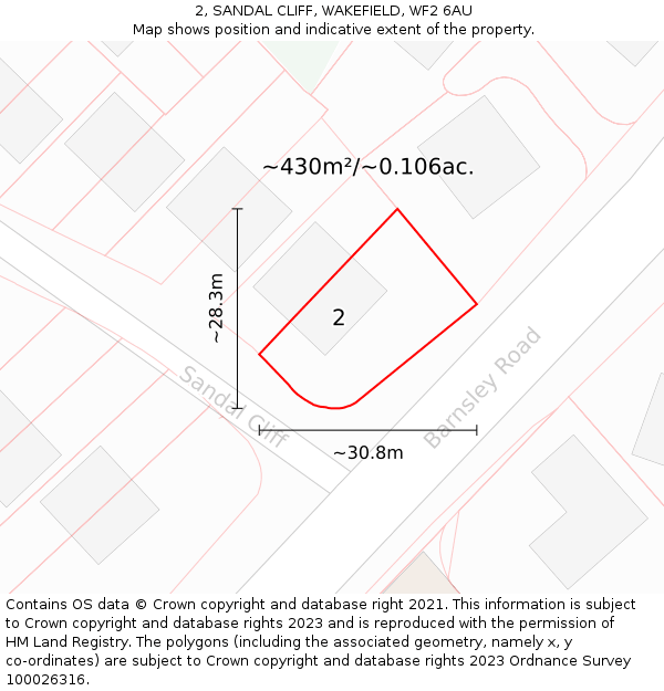 2, SANDAL CLIFF, WAKEFIELD, WF2 6AU: Plot and title map