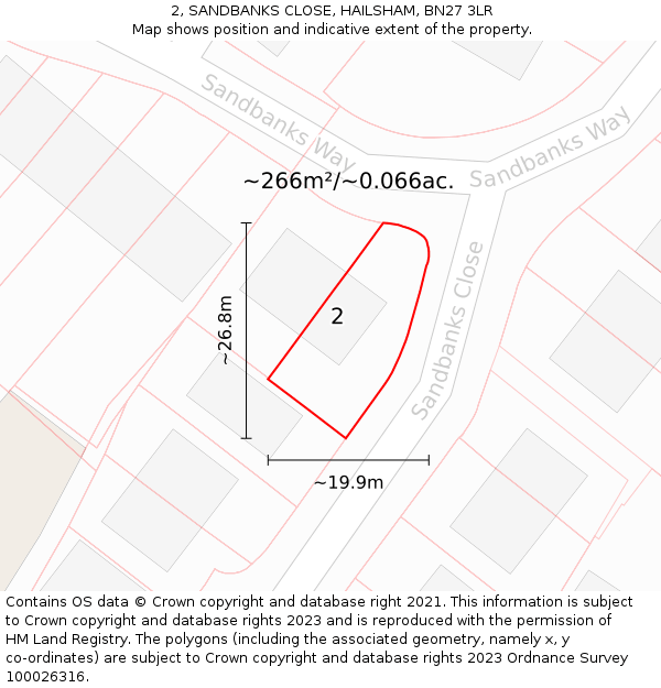 2, SANDBANKS CLOSE, HAILSHAM, BN27 3LR: Plot and title map