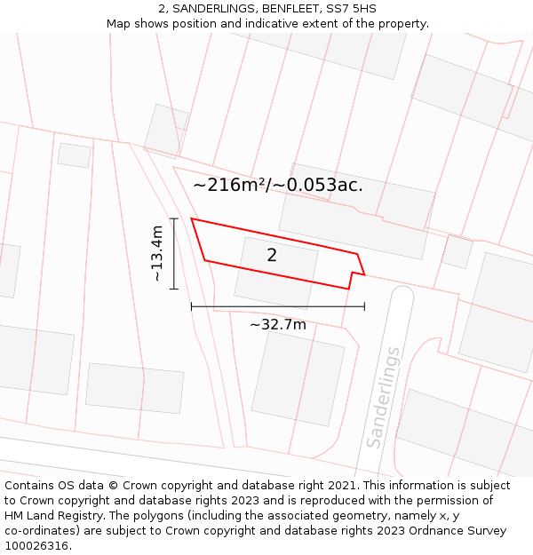 2, SANDERLINGS, BENFLEET, SS7 5HS: Plot and title map