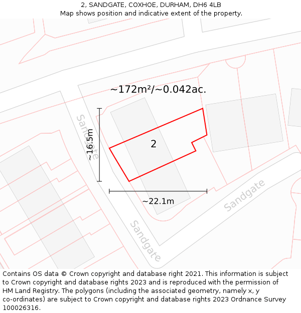 2, SANDGATE, COXHOE, DURHAM, DH6 4LB: Plot and title map