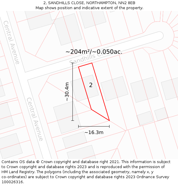 2, SANDHILLS CLOSE, NORTHAMPTON, NN2 8EB: Plot and title map