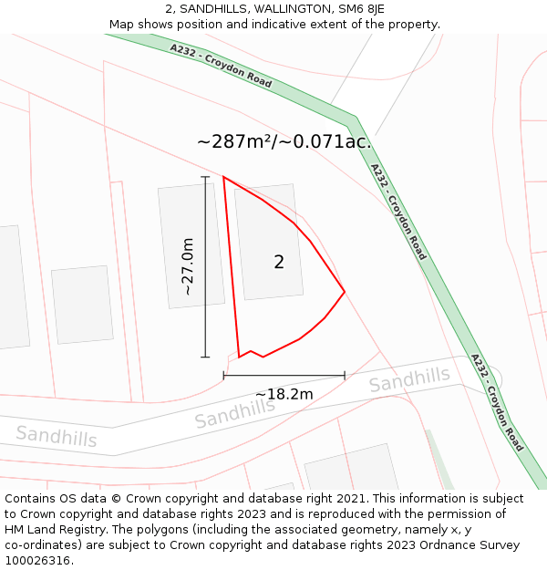 2, SANDHILLS, WALLINGTON, SM6 8JE: Plot and title map