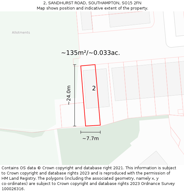 2, SANDHURST ROAD, SOUTHAMPTON, SO15 2FN: Plot and title map