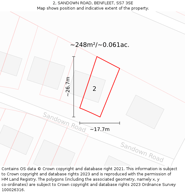 2, SANDOWN ROAD, BENFLEET, SS7 3SE: Plot and title map