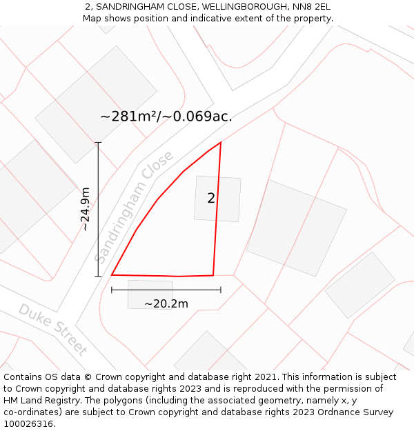 2, SANDRINGHAM CLOSE, WELLINGBOROUGH, NN8 2EL: Plot and title map