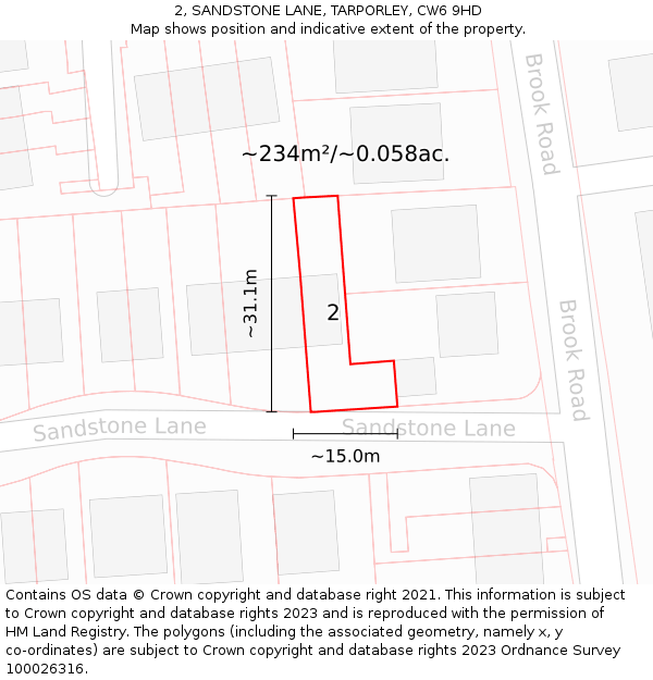 2, SANDSTONE LANE, TARPORLEY, CW6 9HD: Plot and title map