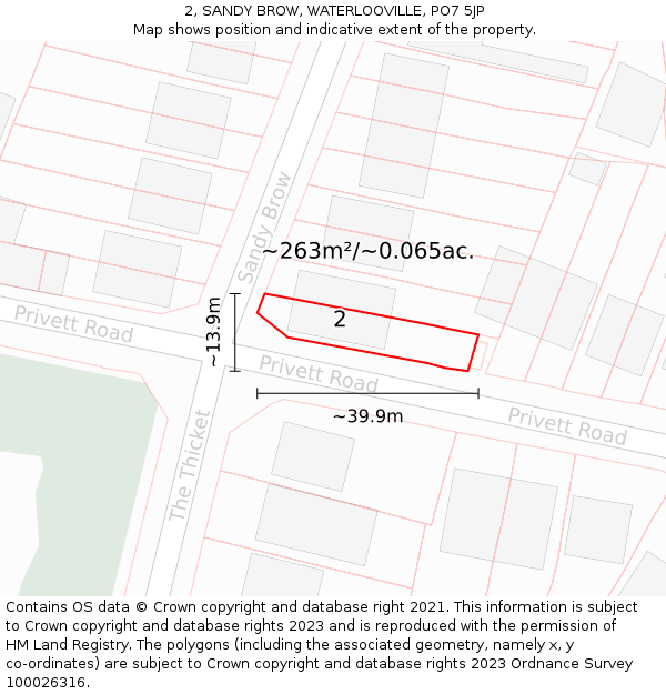 2, SANDY BROW, WATERLOOVILLE, PO7 5JP: Plot and title map