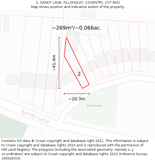 2, SANDY LANE, FILLONGLEY, COVENTRY, CV7 8DD: Plot and title map