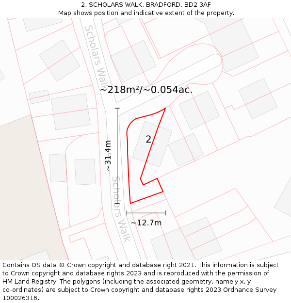 2, SCHOLARS WALK, BRADFORD, BD2 3AF: Plot and title map