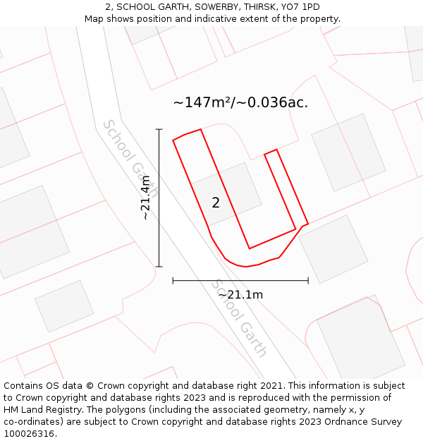 2, SCHOOL GARTH, SOWERBY, THIRSK, YO7 1PD: Plot and title map