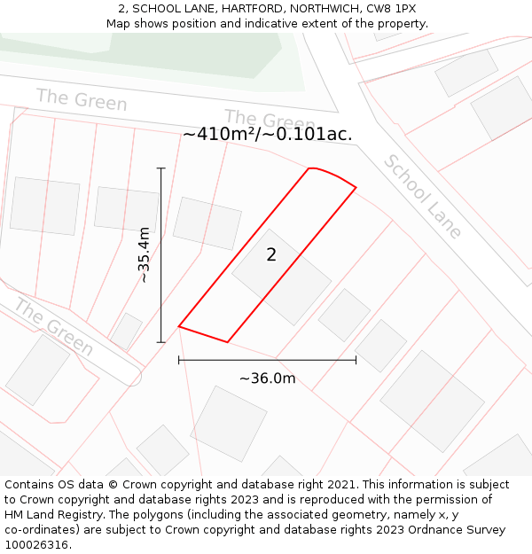 2, SCHOOL LANE, HARTFORD, NORTHWICH, CW8 1PX: Plot and title map