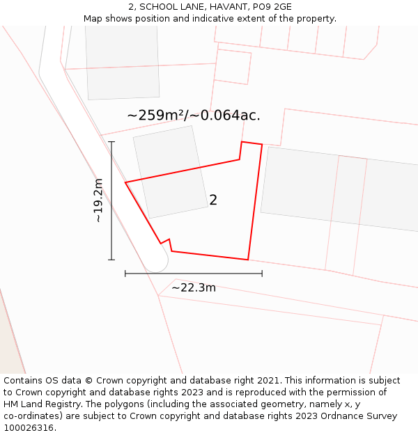 2, SCHOOL LANE, HAVANT, PO9 2GE: Plot and title map