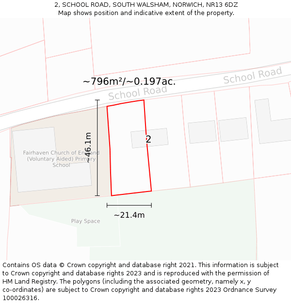 2, SCHOOL ROAD, SOUTH WALSHAM, NORWICH, NR13 6DZ: Plot and title map