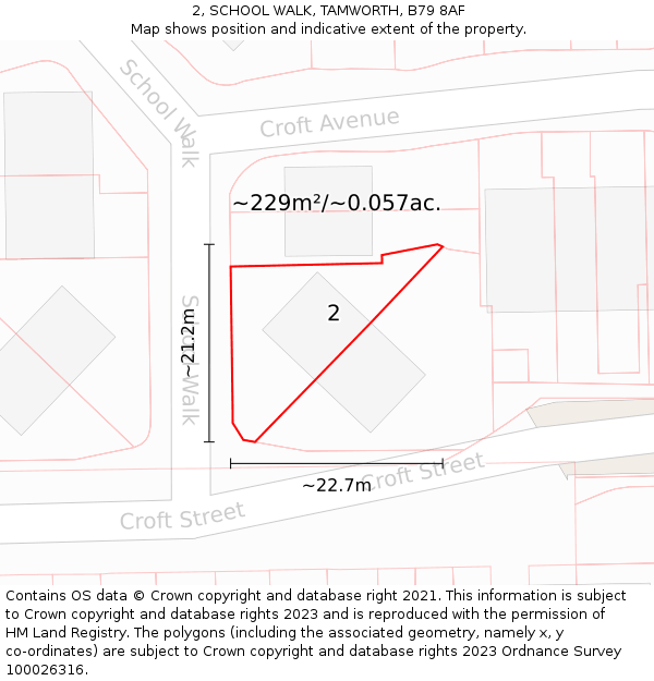 2, SCHOOL WALK, TAMWORTH, B79 8AF: Plot and title map