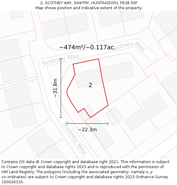 2, SCOTNEY WAY, SAWTRY, HUNTINGDON, PE28 5XF: Plot and title map