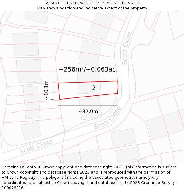 2, SCOTT CLOSE, WOODLEY, READING, RG5 4UP: Plot and title map