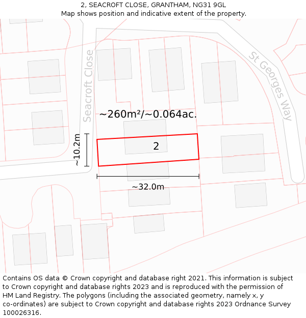 2, SEACROFT CLOSE, GRANTHAM, NG31 9GL: Plot and title map