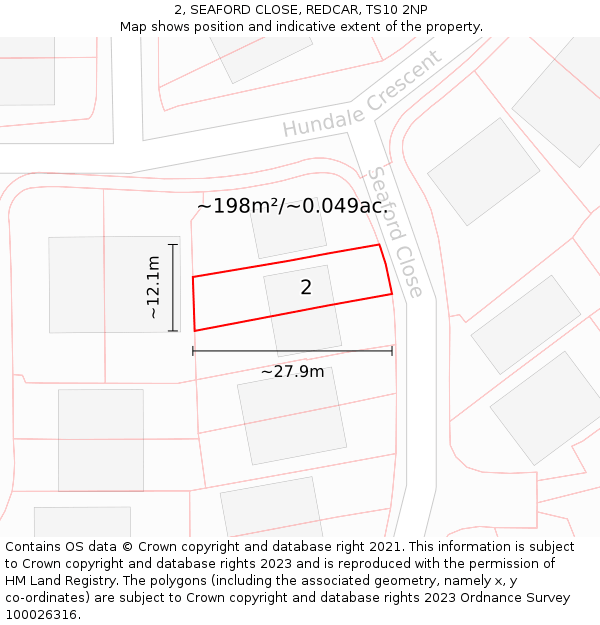 2, SEAFORD CLOSE, REDCAR, TS10 2NP: Plot and title map