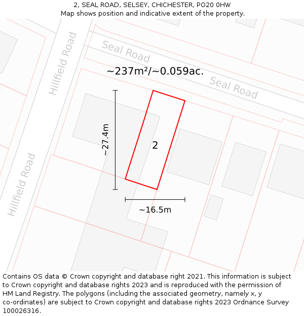 2, SEAL ROAD, SELSEY, CHICHESTER, PO20 0HW: Plot and title map